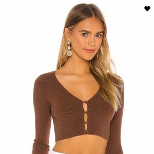 Lovers and Friends Audrey Cardigan Brown Ribbed Crop Top Size Small